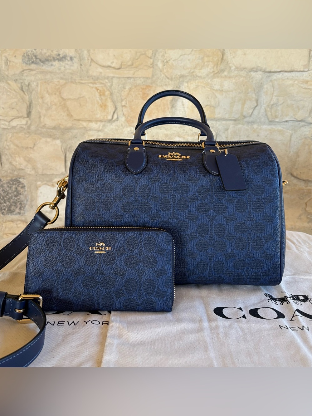 Coach Navy Signature Duffel with Matching Zip Wallet